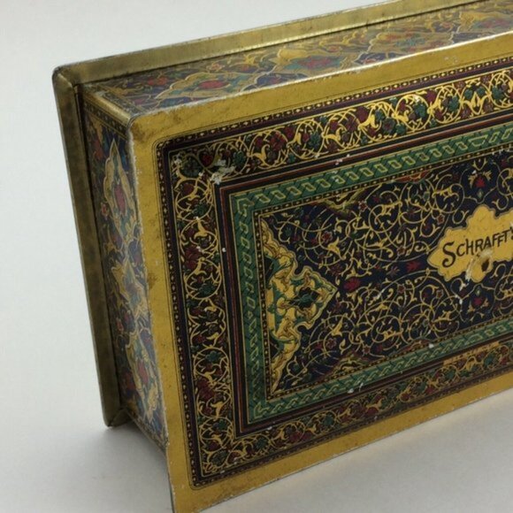 Schrafft's Vintage Tin Candy Box Canco Persian Lithograph Motif Hinged Lid - Picture 15 of 16
